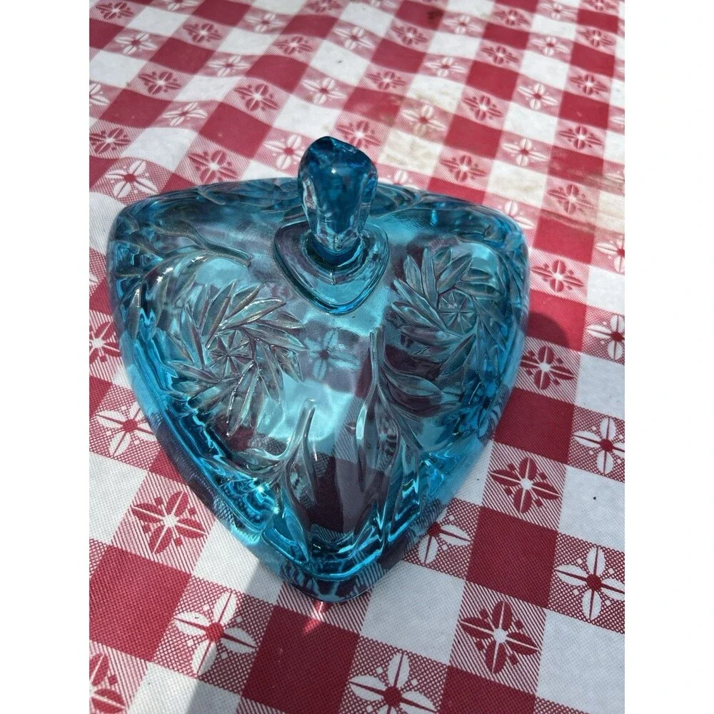 Vintage MCM HAZEL ATLAS Capri Blue Glass Pinwheel Triangle LID ONLY